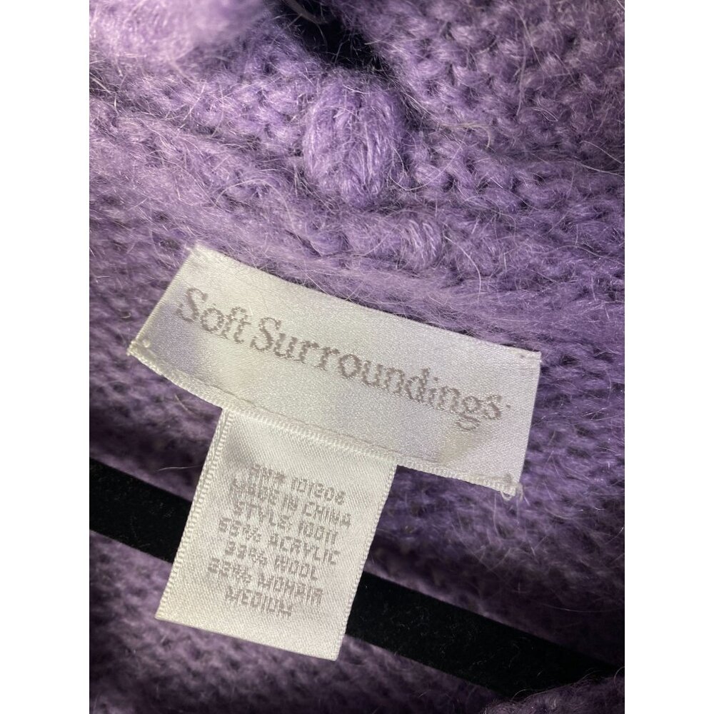 Soft Surroundings Purple Hooded Knit Cardigan Sweater Size Medium Wool Angora - Picture 3 of 13